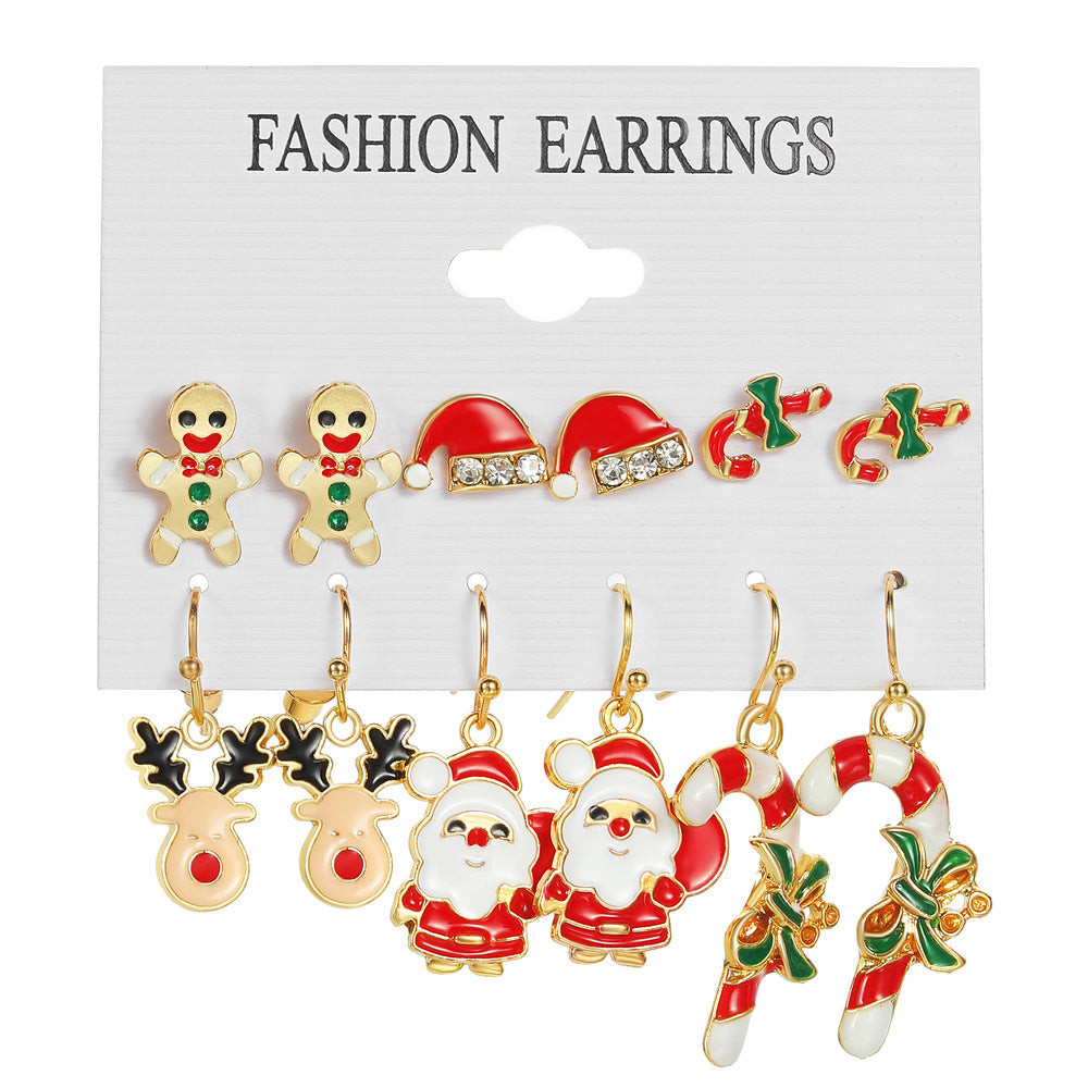 Wholesale Oil Drop Christmas Bell Elk Earring Set